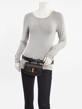 Gucci Black Smooth Leather Bamboo 1947 Mini Belt Bag